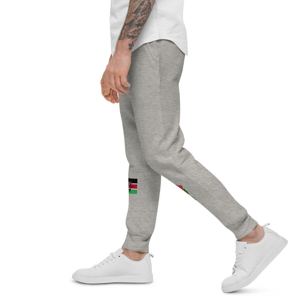 white Unisex fleece sweatpants (RED BLACK GREEN FLAG)