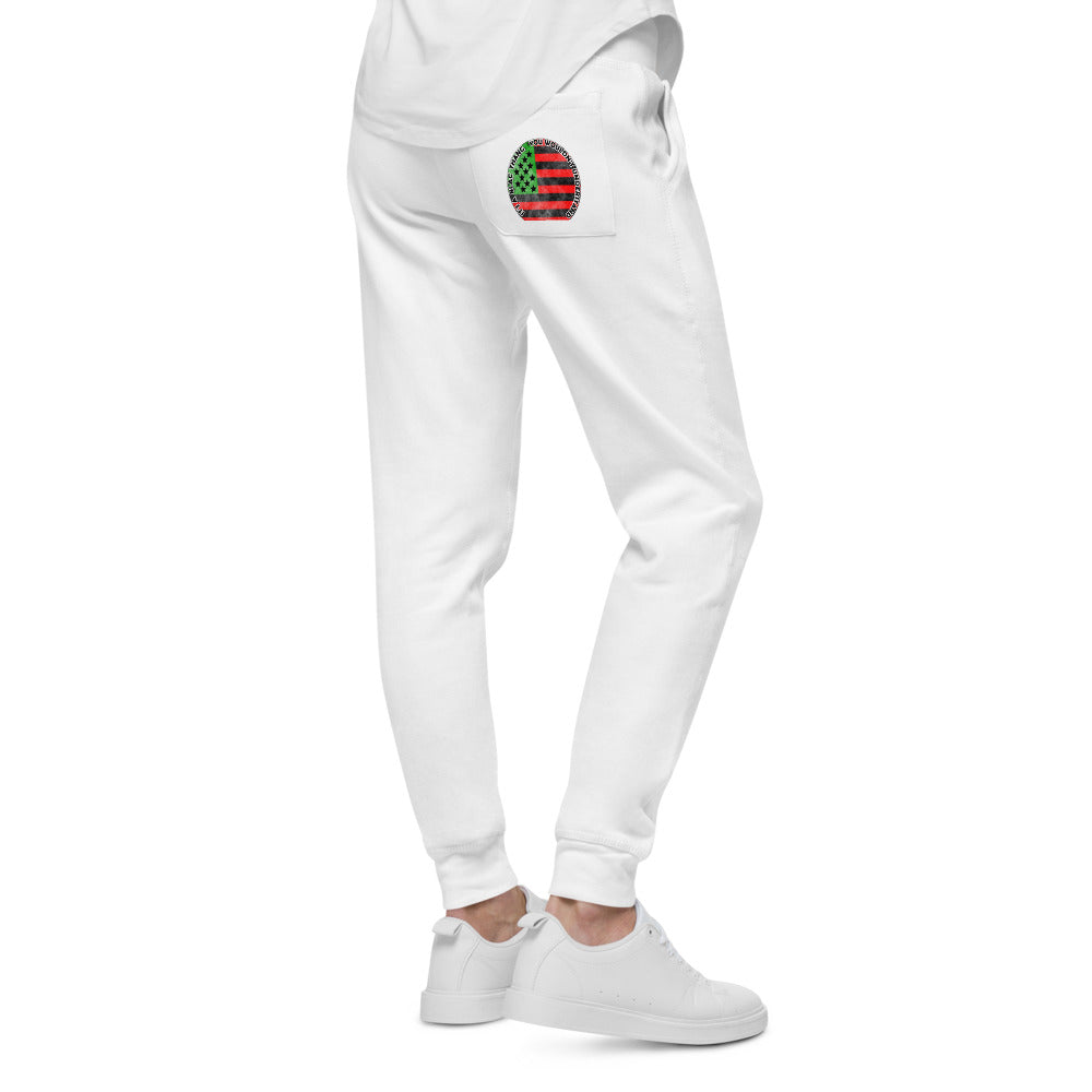 white Unisex fleece sweatpants (RED BLACK GREEN FLAG)