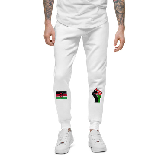 white Unisex fleece sweatpants (RED BLACK GREEN FLAG)