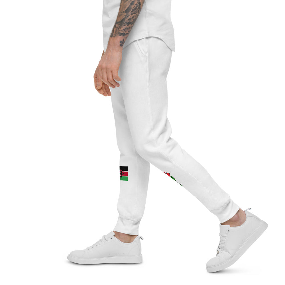 white Unisex fleece sweatpants (RED BLACK GREEN FLAG)