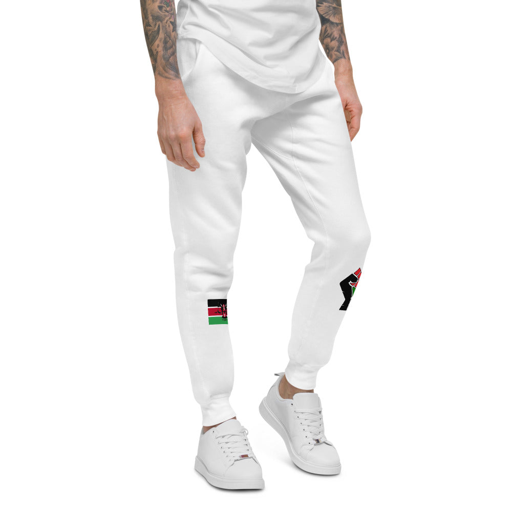 white Unisex fleece sweatpants (RED BLACK GREEN FLAG)